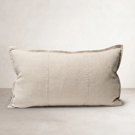 Luca Linen Outdoor Cushion - Natural — rectangular garment-dyed linen cushion in natural with panel stitch detail
