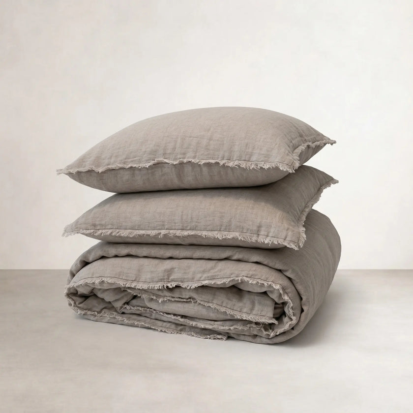 Coastalis Living + Design French Linen Pillowcase and Quilt Cover stack in Natural