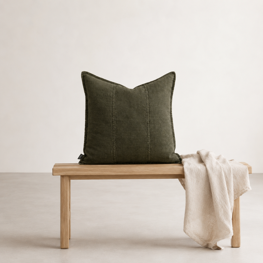 Luca Linen Cushion - Moss Green