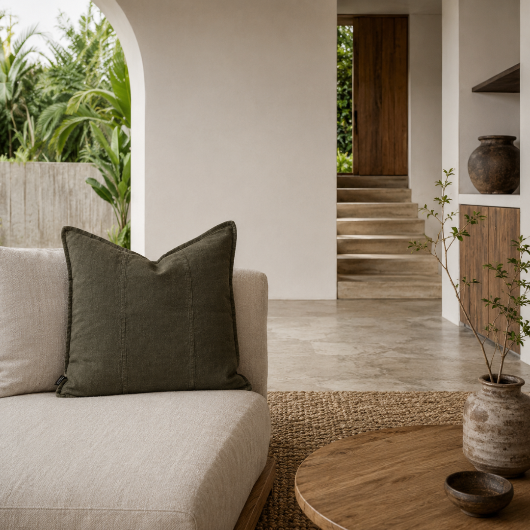 Luca Linen Cushion - Moss Green