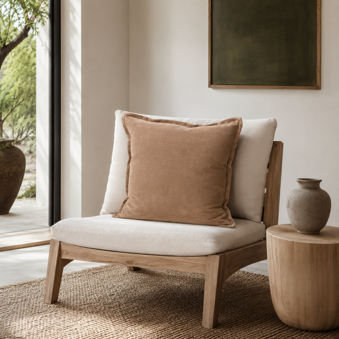 Evelyn Velvet Cushion - Natural