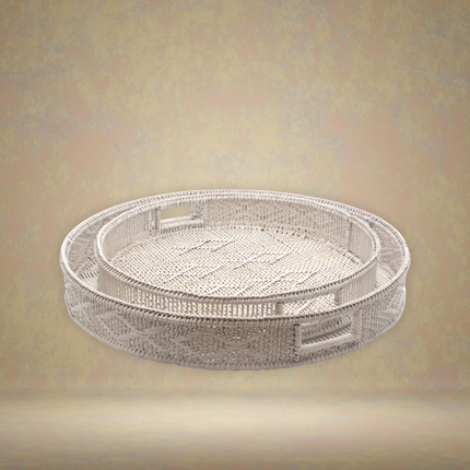 Pavillion Kos Round Tray Set — White Wash (Set of 2)