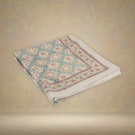 Adela Tablecloth — Medium / Blue Hand-Block Printed Linen - Ornate Pattern
