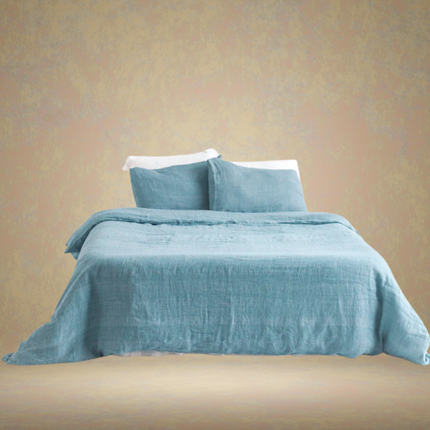 Linen Duvet Cover Set — Natural Chambray / Denim Blue