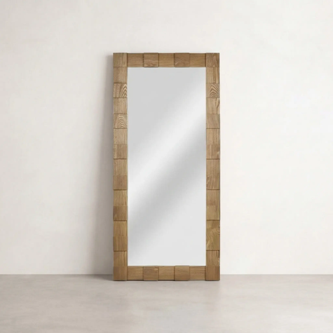 Nala Oak Floor Mirror — full-length mirror with a hand-laid oak border