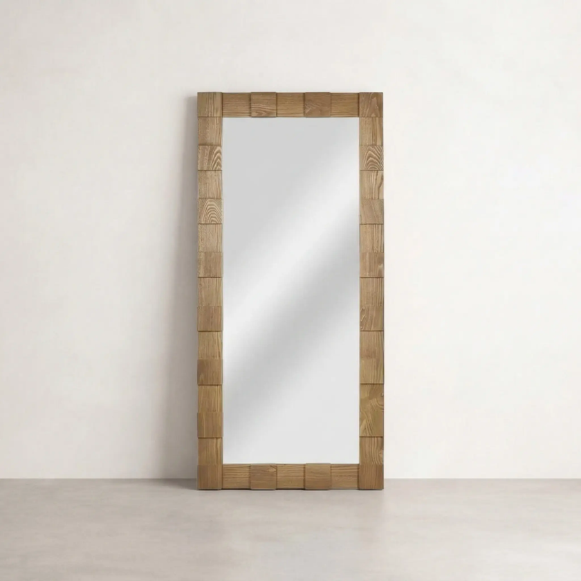 Nala Oak Floor Mirror — full-length mirror with a hand-laid oak border