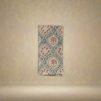 Adela Napkin Set (4) — Blue Pure Linen - Ornate Pattern