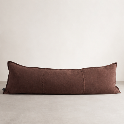 Luca Linen Long Lumbar - Chocolate — long low bolster in deep chocolate linen