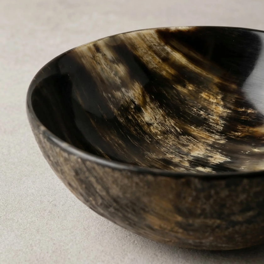Polished Horn Bowl — translucent natural horn bowl with honey and black tonal layers