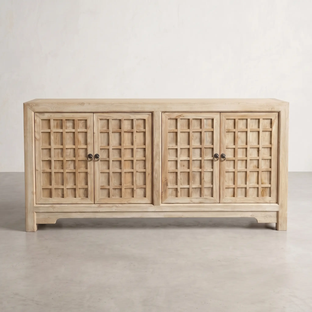 Bo Reclaimed Elm 4-Door Lattice Buffet