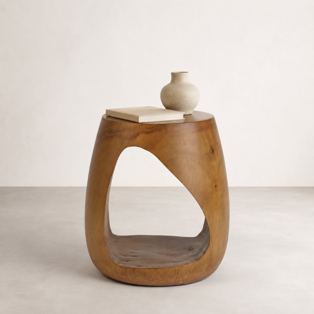 Cove Side Table — grain wrapping unbroken around the curve