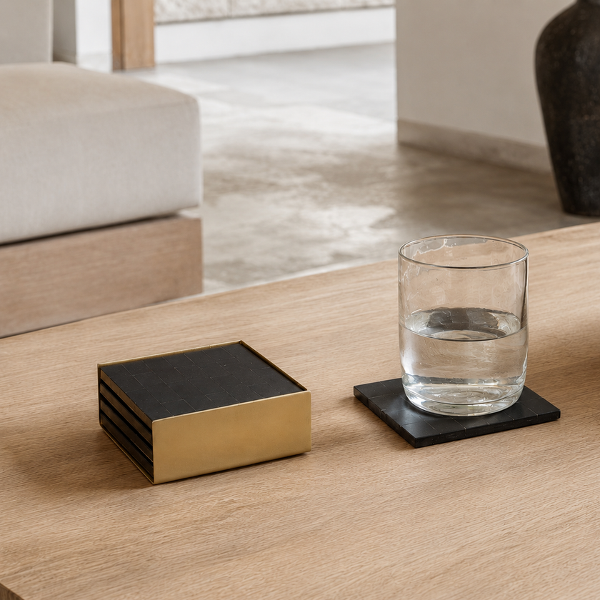 Black Bone & Brass Coaster Set/4