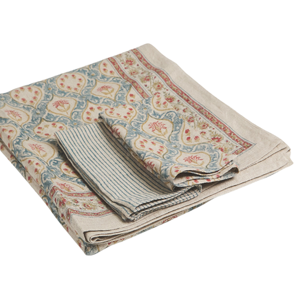 Adela Tablecloth — Medium / Blue Hand-Block Printed Linen - Ornate Pattern