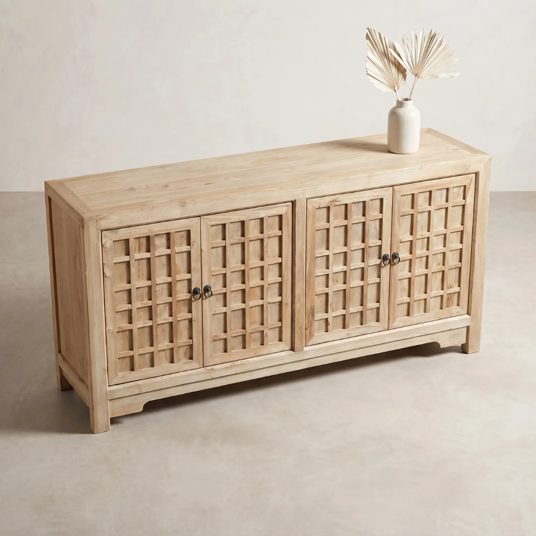 Bo Reclaimed Elm 4-Door Lattice Buffet