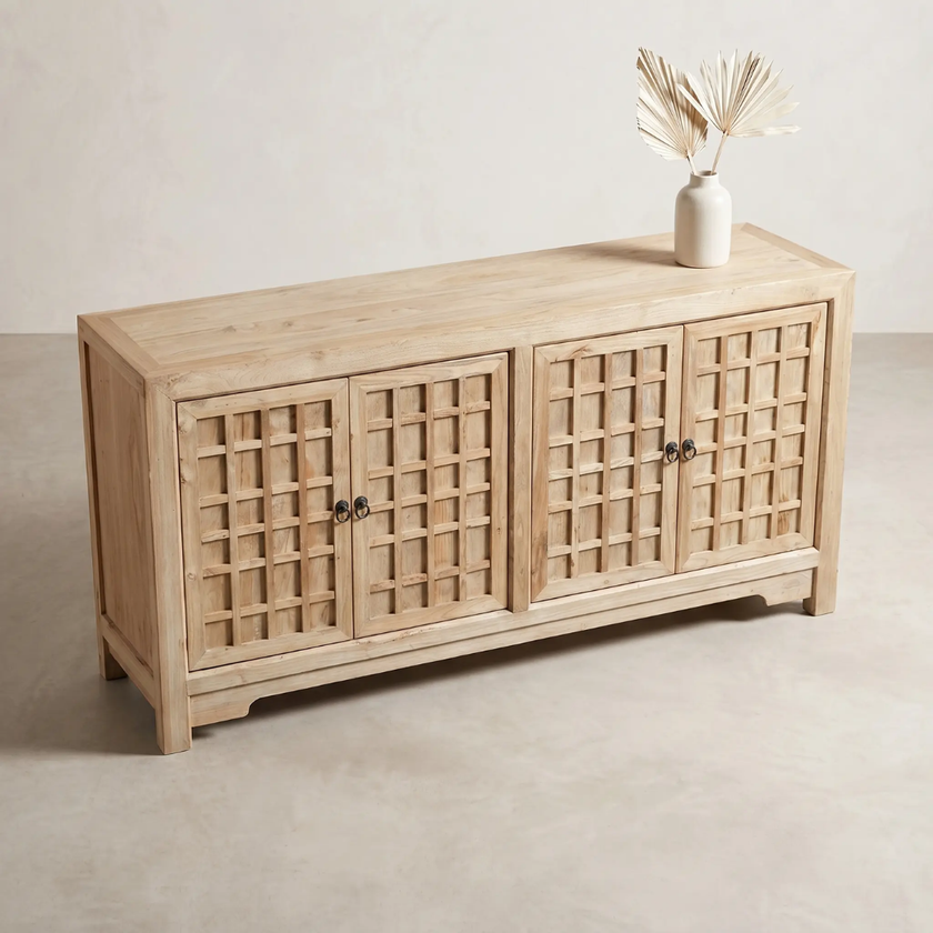Bo Reclaimed Elm 4-Door Lattice Buffet