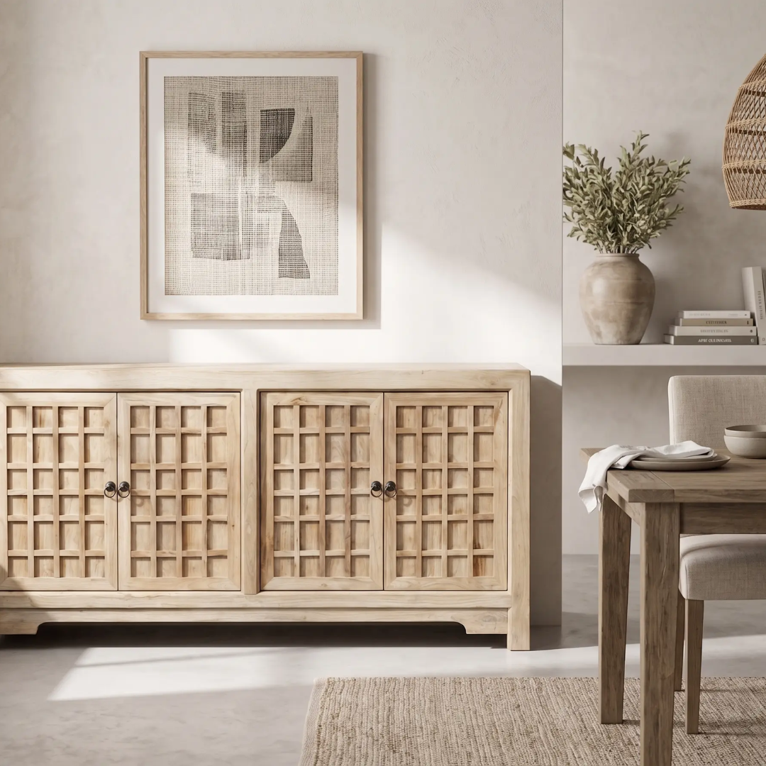 Bo Reclaimed Elm 4-Door Lattice Buffet