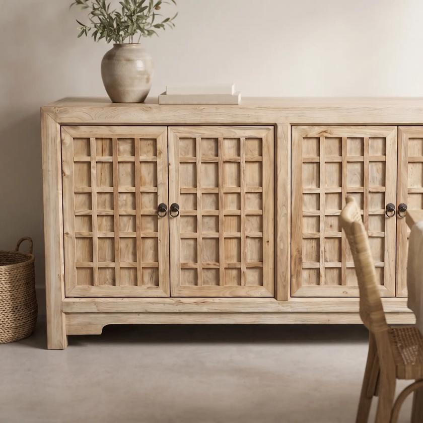 Bo Reclaimed Elm 4-Door Lattice Buffet