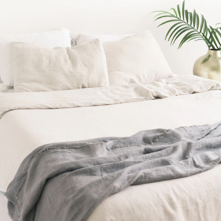 Stone Washed Linen Throw Blanket — Oyster