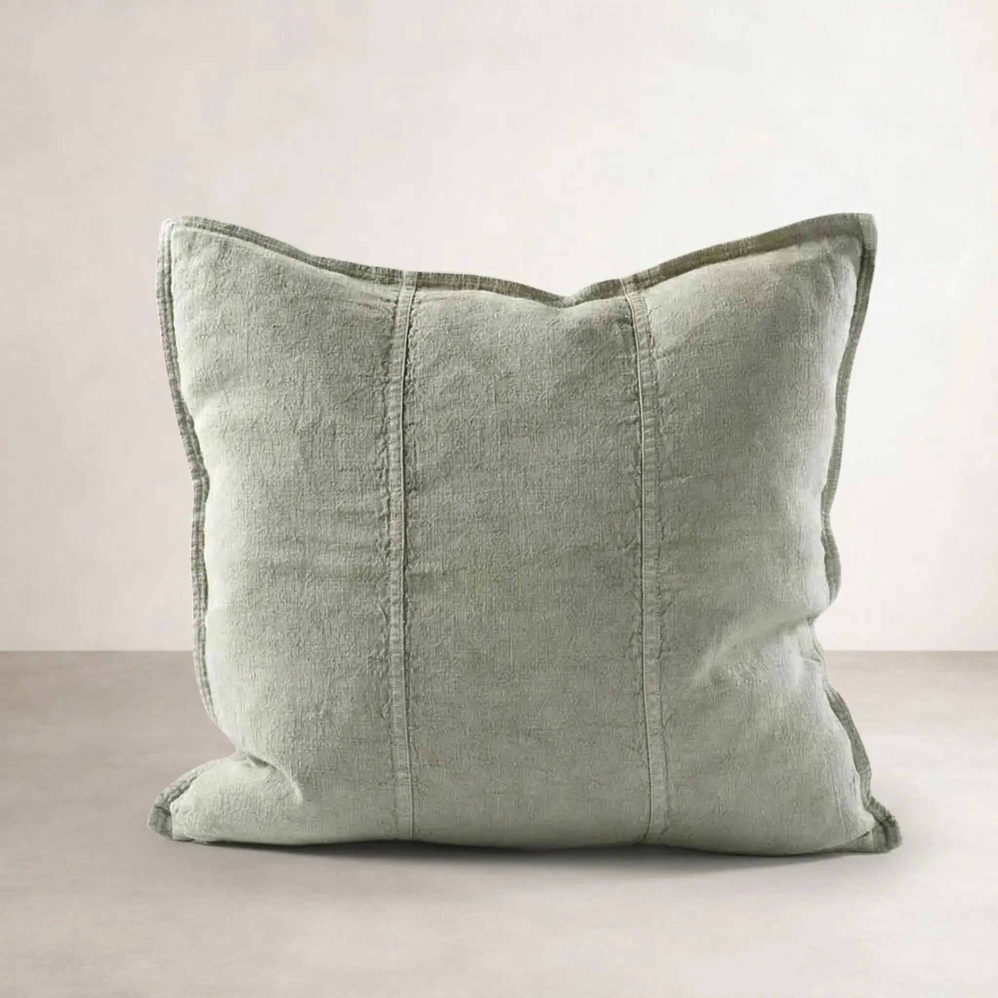 Luca Linen Outdoor Cushion - Pistachio — square weather-treated linen cushion in muted pistachio