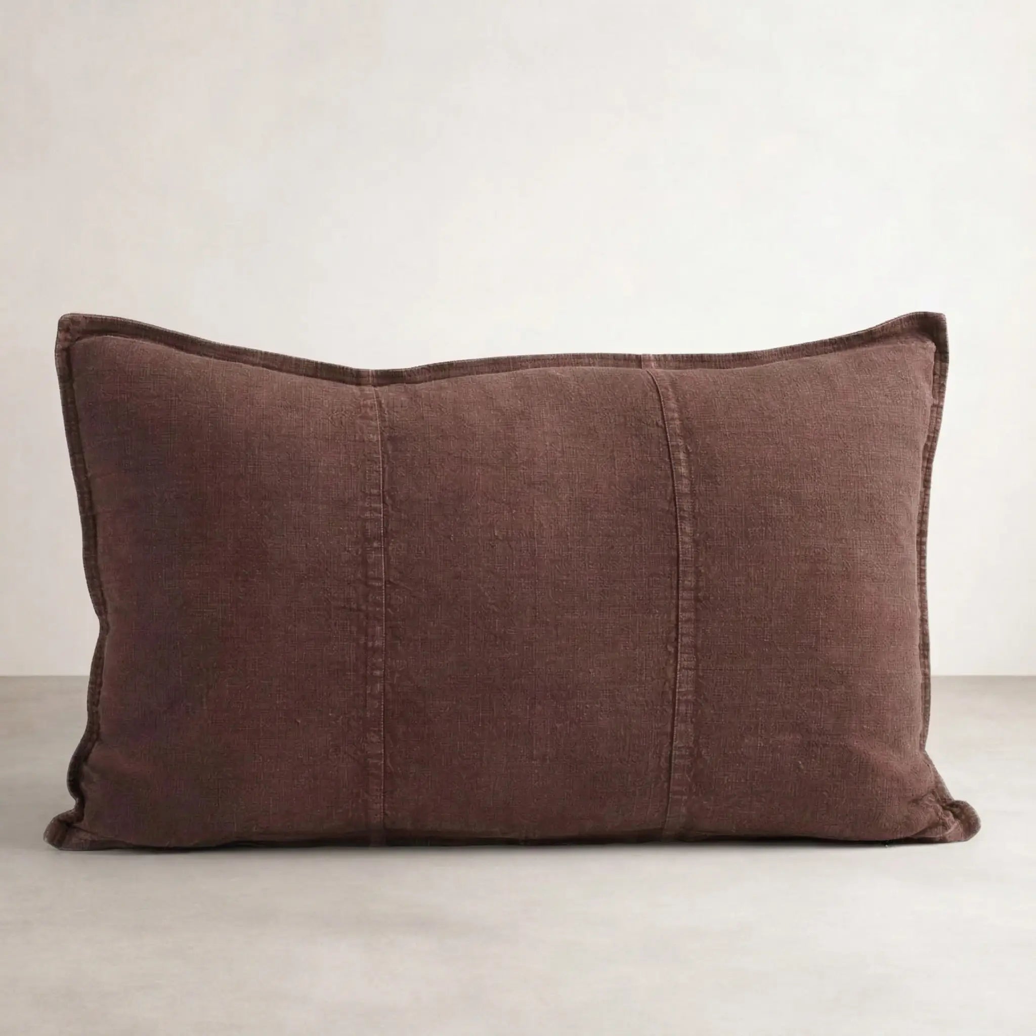 Eadie Lifestyle Luca Linen Cushion in Plum, rectangular with panel stitch detail