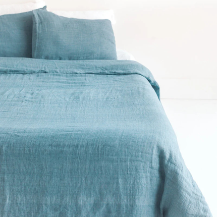 Linen Duvet Cover Set — Natural Chambray / Denim Blue