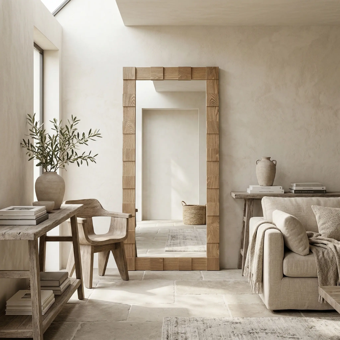 Nala Oak Floor Mirror — floor mirror with tonal variation across the timber border
