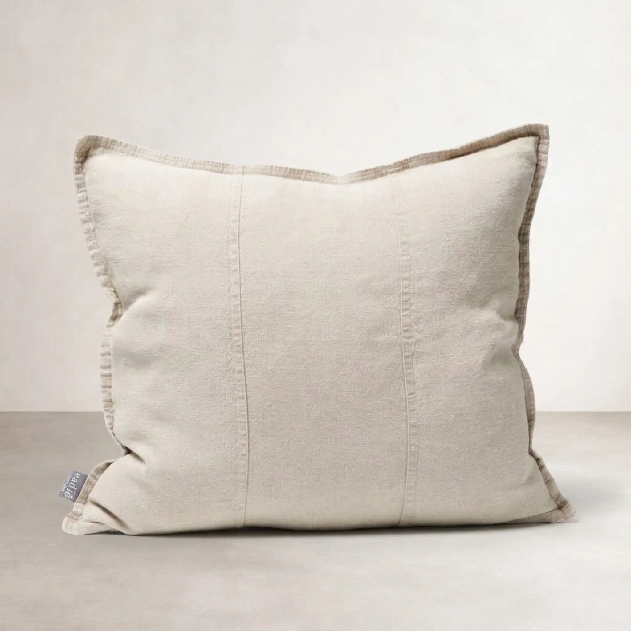 Luca Linen Outdoor Cushion - Natural — square natural linen cushion with panel stitch detail