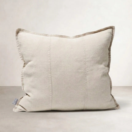 Luca Linen Outdoor Cushion - Natural — square natural linen cushion with panel stitch detail