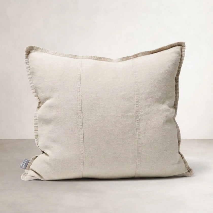 Luca Linen Outdoor Cushion - Natural — square natural linen cushion with panel stitch detail