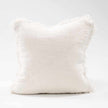 Coastalis Living + Design Bedouin Handwoven Linen Cushion in White with fringed edges