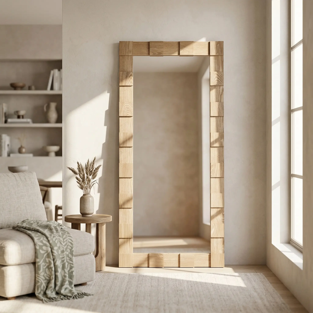 Nala Oak Floor Mirror — full-length mirror framed in natural oak