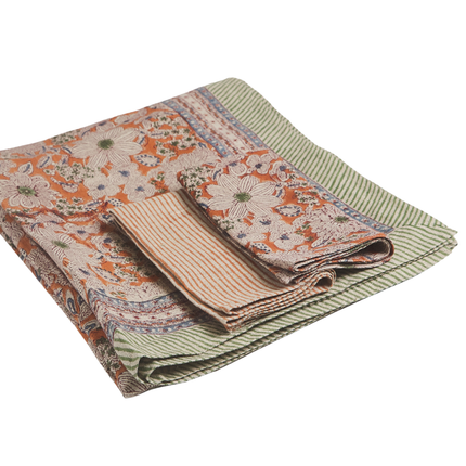 Blooming Napkin Set (4) — Persimmon Pure Linen - Striped Pattern