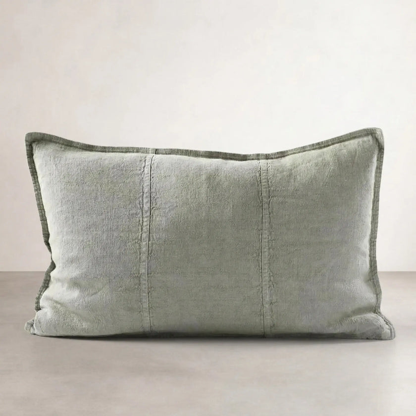 Eadie Lifestyle Luca Linen Cushion in Sage, rectangular cushion with washed linen texture