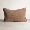 Tabako Linen Cushion — rectangular lumbar cushion in tobacco linen with frayed fringe