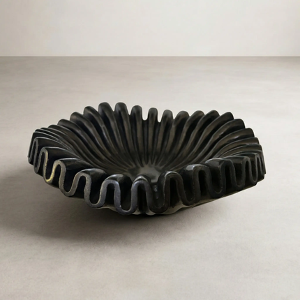 Black Marble Ruffle Bowl