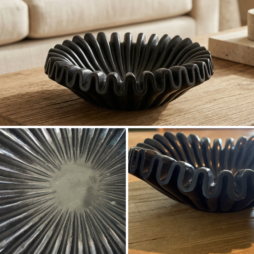 Black Marble Ruffle Bowl