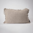 Coastalis Living + Design Bedouin Linen Lumbar Cushion in Natural front view with fringed edges