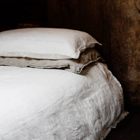 French Linen Pillowcase Set - Off White with Natural Stripe