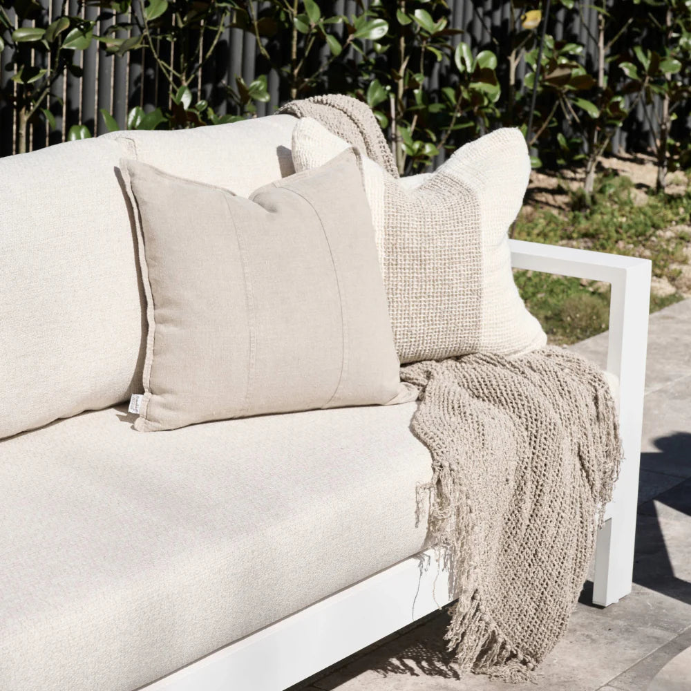 Luca Linen Outdoor Cushion - Natural — weather-treated European linen cushion in natural