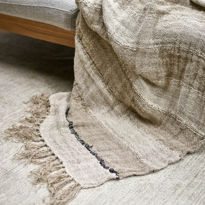 Retreat Linen Throw — handwoven cotton-linen throw with horizontal stripes