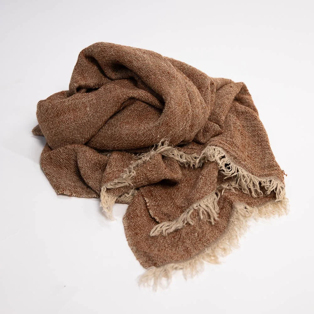 Tabako Linen Throw — yarn-dyed 350gsm linen throw in deep tobacco