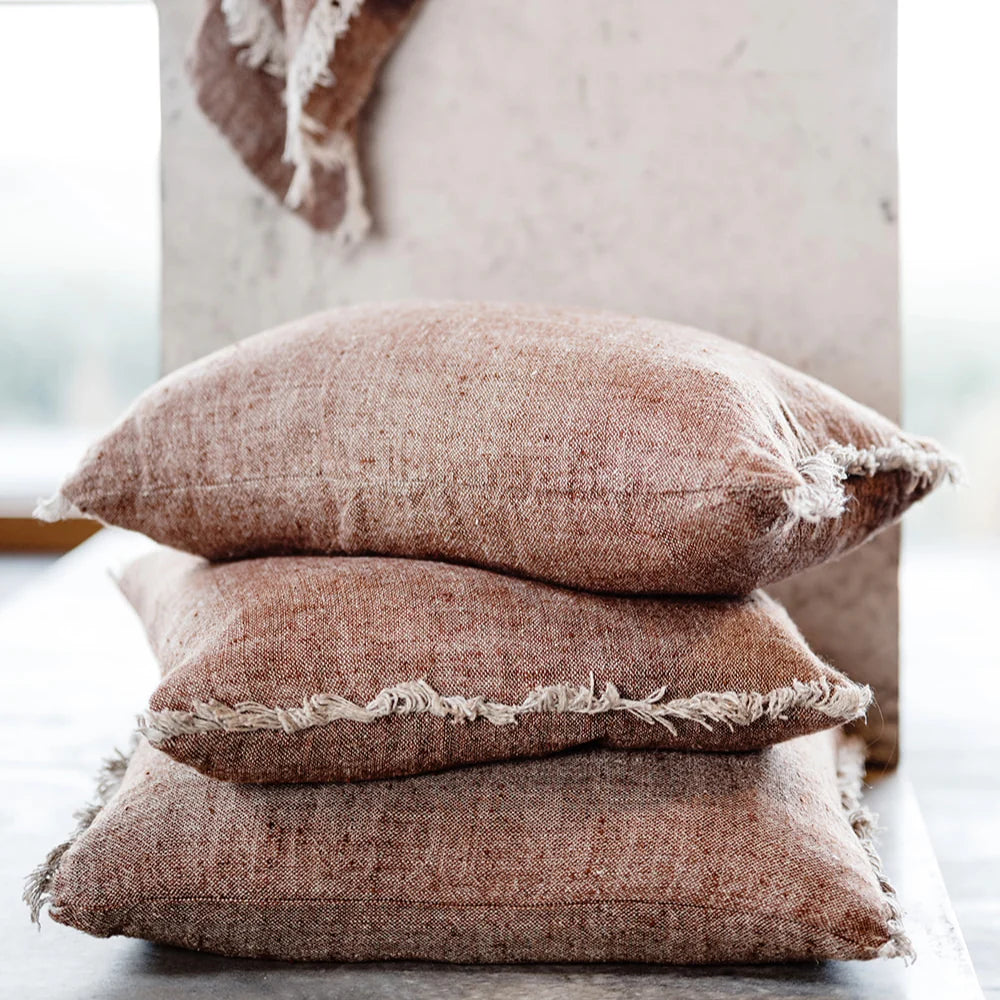 Tabako Linen Cushion — deep tobacco linen cushion with a settled, textured weave