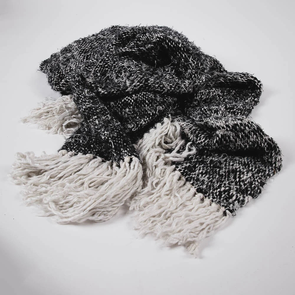Wabi Throw — black hand-spun reclaimed linen throw with a chunky weave