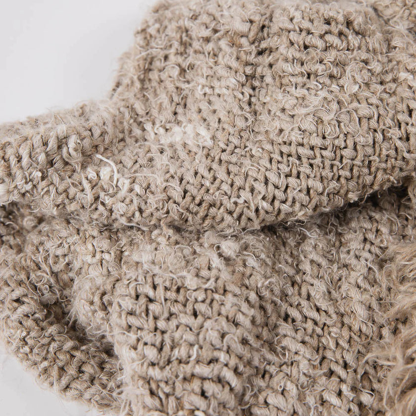 Wabi Throw — close-up of the chunky irregular knit in natural reclaimed linen