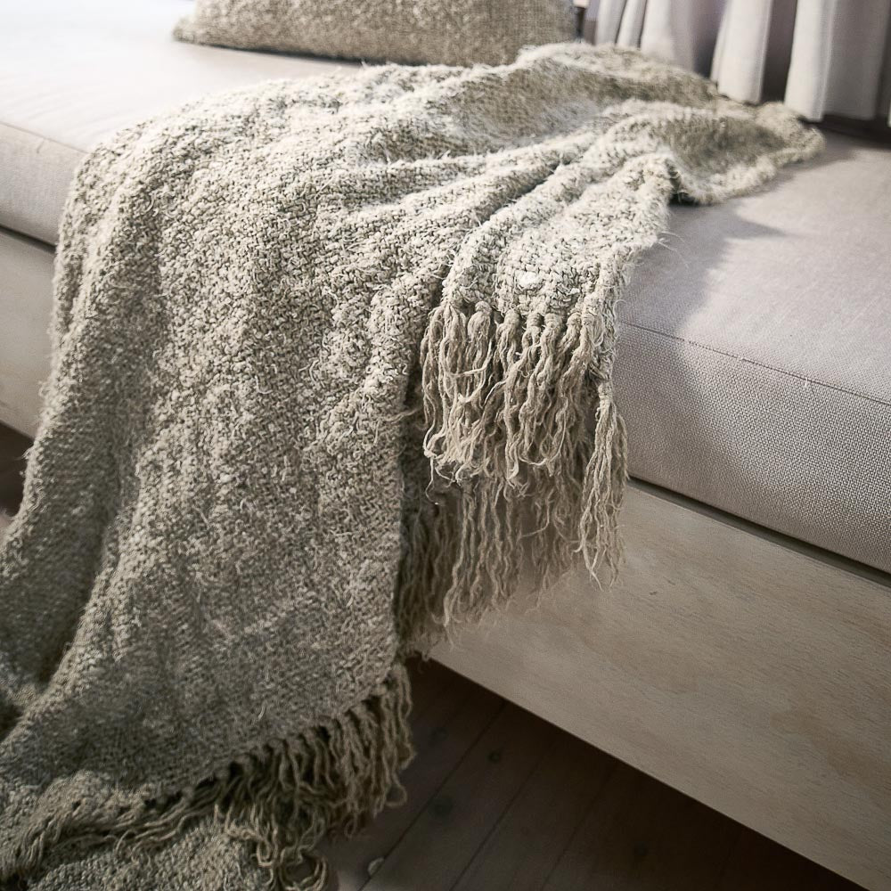 Wabi Throw — natural reclaimed linen with an openly irregular weave