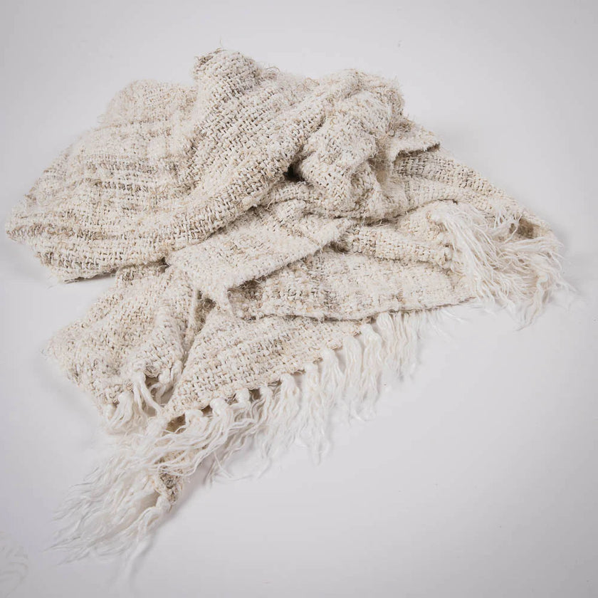 Wabi Throw — ivory chunky knit linen throw