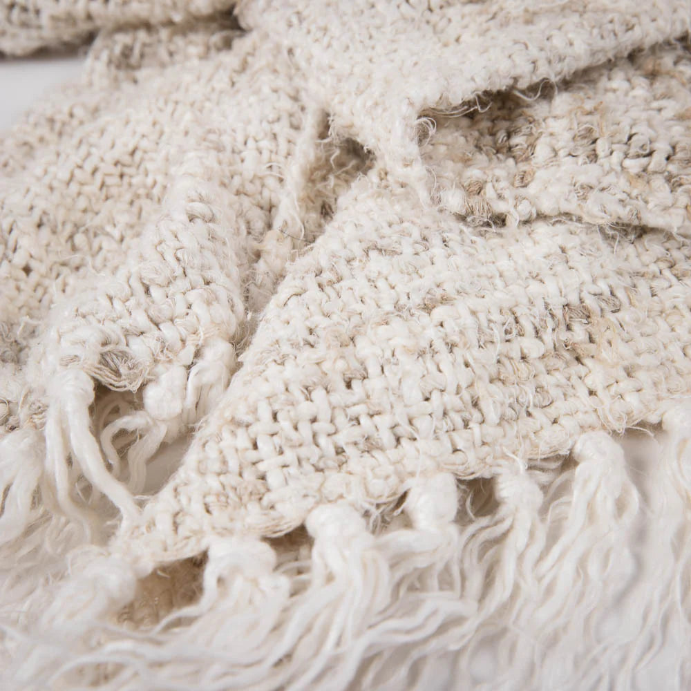 Wabi Throw — chunky ivory knit with visible hand-spun texture