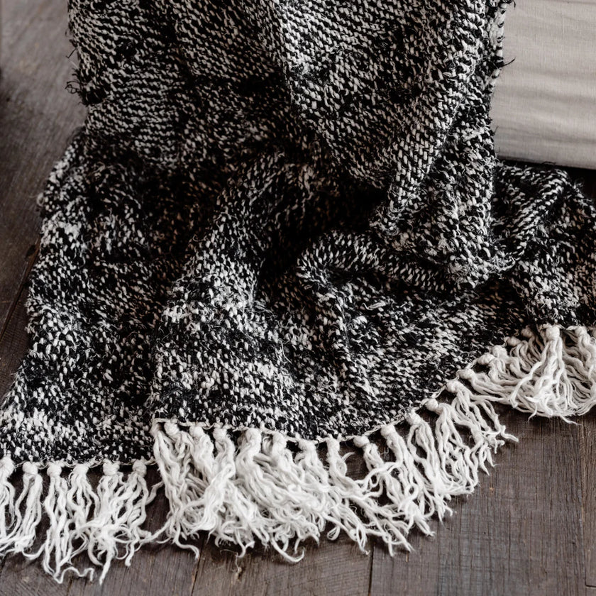 Wabi Throw — black throw with a tactile, irregular weave