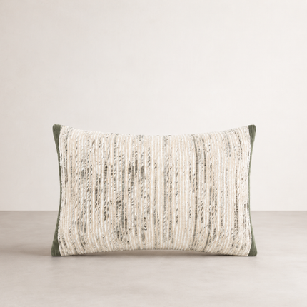 Ema Silk/Cotton Cushion Lumbar - Olive — long lumbar cushion with subtle silk sheen in olive