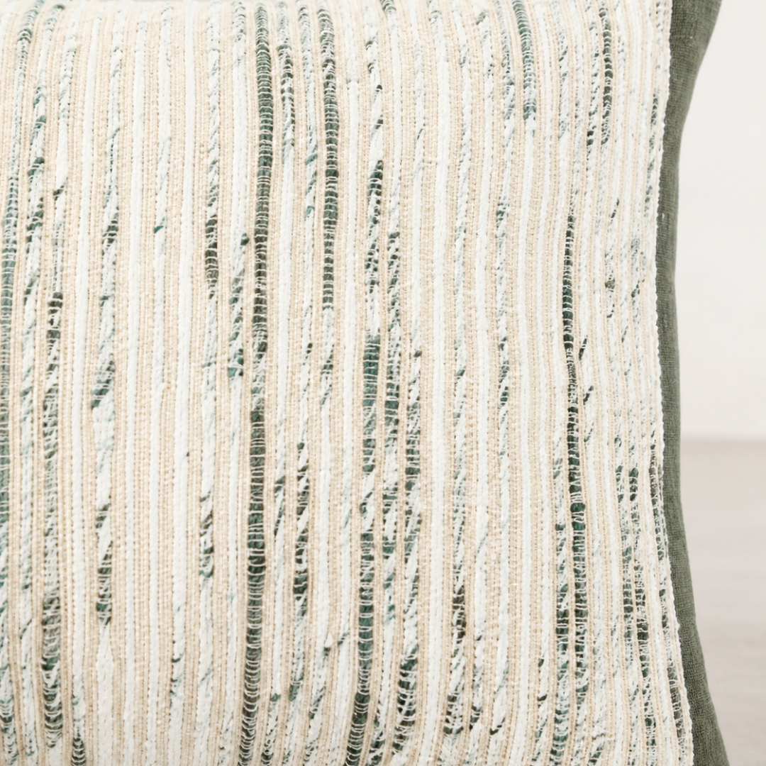 Ema Silk/Cotton Cushion Lumbar - Olive — silk and cotton weave catching light across its ridges